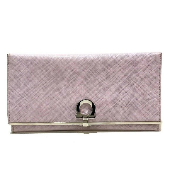 Authentic SALVATORE FERRAGAMO Gancini Logo Hardware Bifold Long Wallet - Picture 1 of 8